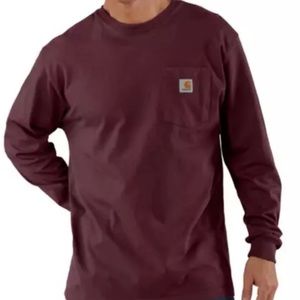 Mens CARHARTT Long Sleeve Pocket‎ T Shirt XXLT- Burgandy